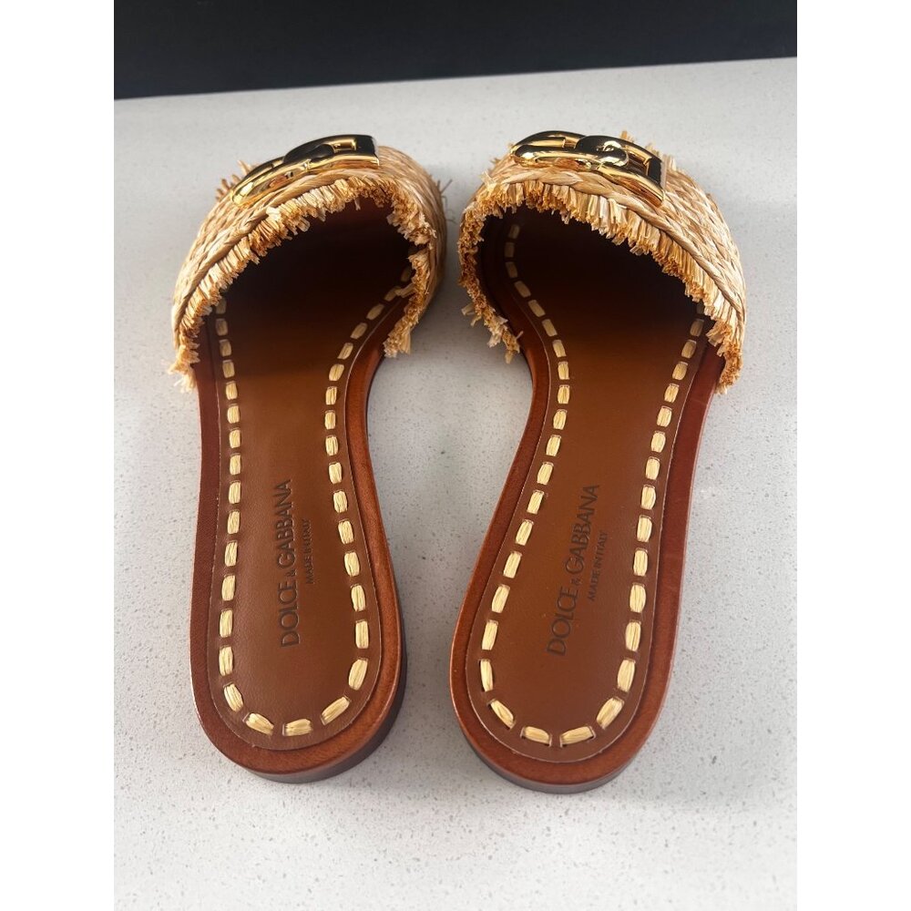 Dolce & Gabbana Logo beige raffia Woven Sandals slides size 40 NEW - Picture 12 of 13